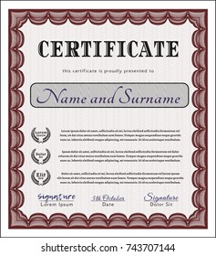 Red Awesome Certificate template. With linear background. Money Pattern. Detailed. 