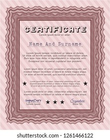 Red Awesome Certificate template. Lovely design. Vector illustration. With quality background. 