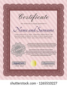 Red Awesome Certificate template. Modern design. Vector illustration. With guilloche pattern. 