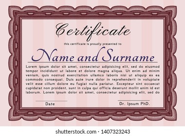 Red Awesome Certificate template. Modern design. Vector illustration. With linear background. 