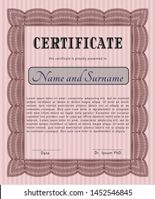 Red Awesome Certificate template. Modern design. With great quality guilloche pattern. Detailed. 