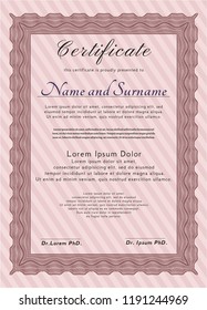 Red Awesome Certificate template. Money Pattern design. With linear background. Detailed. 