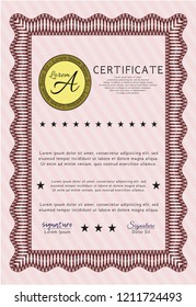 Red Awesome Certificate template. Money style design. Customizable, Easy to edit and change colors. With background. 