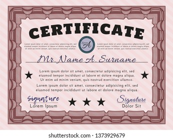 Red Awesome Certificate template. Money Pattern. Vector illustration. Complex background. 