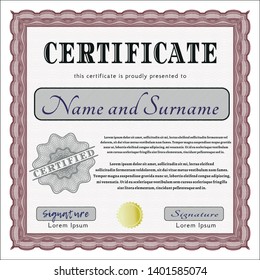 Red Awesome Certificate template. Money style design. Customizable, Easy to edit and change colors. Complex background. 