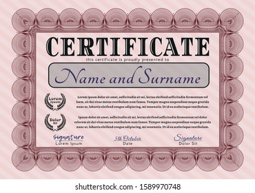 Red Awesome Certificate template. Money Pattern design. Printer friendly. Vector illustration. 