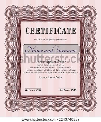 Red Awesome Certificate template.  Money style design.  With guilloche pattern.  Detailed. 