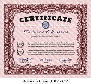 Red Awesome Certificate template. Nice design. Detailed. With guilloche pattern and background. 