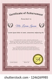 Red Awesome Certificate template. Nice design. With guilloche pattern and background. Detailed. 