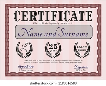 Red Awesome Certificate template. Perfect design. Customizable, Easy to edit and change colors. With guilloche pattern. 