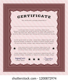 Red Awesome Certificate template. Perfect design. Vector illustration. With linear background. 