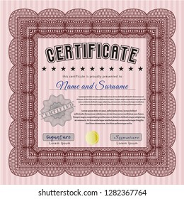 Red Awesome Certificate template. Perfect design. With guilloche pattern and background. Vector illustration. 