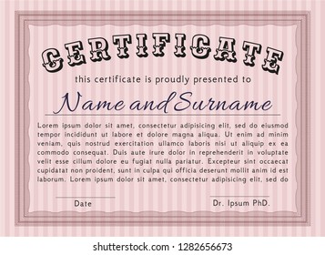 Red Awesome Certificate template. Perfect design. With great quality guilloche pattern. Detailed. 