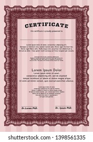 Red Awesome Certificate template. Perfect design. Easy to print. Vector illustration. 