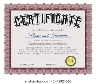 Red Awesome Certificate template. Perfect design. Vector illustration. Complex background. 