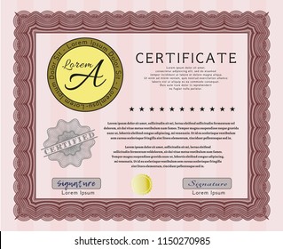 Red Awesome Certificate template. Printer friendly. Vector illustration. Beauty design. 
