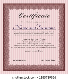 Red Awesome Certificate template. Printer friendly. Customizable, Easy to edit and change colors. Money Pattern design. 