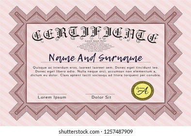 Red Awesome Certificate template. Printer friendly. Vector illustration. Retro design. 