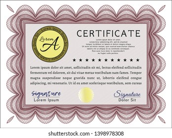Red Awesome Certificate template. Printer friendly. Nice design. Vector illustration. 