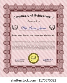 Red Awesome Certificate template. With quality background. Lovely design. Vector illustration. 