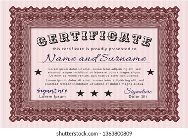 Red Awesome Certificate template. With quality background. Modern design. Detailed. 
