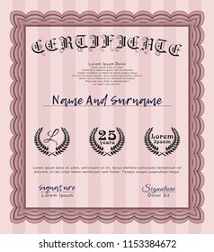 Red Awesome Certificate template. Retro design. Customizable, Easy to edit and change colors. With linear background. 