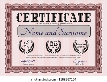 Red Awesome Certificate template. Retro design. Detailed. With linear background. 