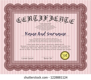 Red Awesome Certificate template. Sophisticated design. Vector illustration. Printer friendly. 