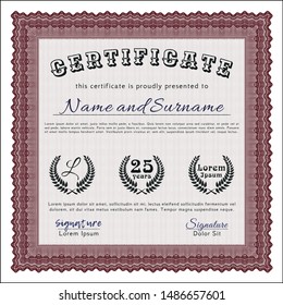 Red Awesome Certificate template. Sophisticated design. Customizable, Easy to edit and change colors. With complex background. 