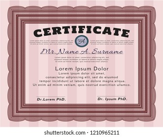 Red Awesome Certificate template. Superior design. Vector illustration. With guilloche pattern and background. 