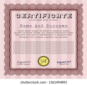 Red Awesome Certificate template. Superior design. With linear background. Vector illustration. 