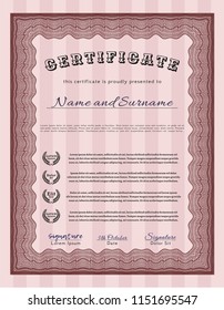Red Awesome Certificate template. Vector illustration. Printer friendly. Retro design. 