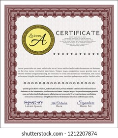 Red Awesome Certificate template. Vector illustration. With background. Sophisticated design. 