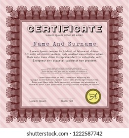 Red Awesome Certificate template. Vector illustration. Easy to print. Lovely design. 