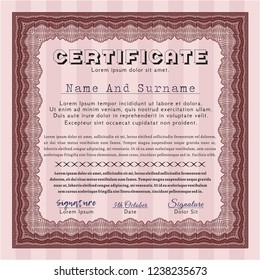 Red Awesome Certificate template. Vector illustration. With complex linear background. Beauty design. 