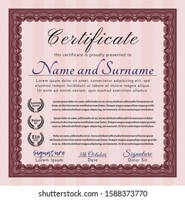 Red Awesome Certificate template. Vector illustration. With guilloche pattern. Sophisticated design. 