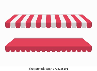 Red awning or canopy isolated on white background, realistic vector illustration