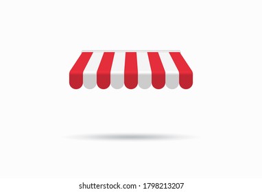 Red awning or canopy isolated on white background, realistic vector illustration