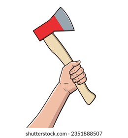 Red ax in a hand. Vector illustration isolated on white background