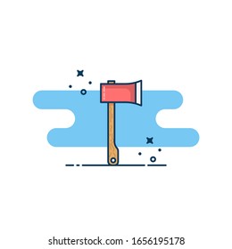 Red axe vector illustration. Flat design idea. Camping equipment. For sticker, web line page, wallpaper and more.
