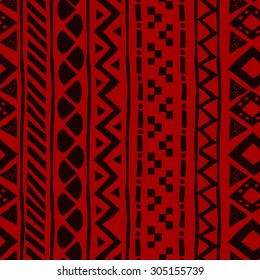 Red Aztec Seamless Pattern. Geometric abstract background.