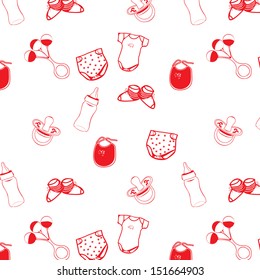 Red baby accessories seamless pattern