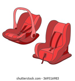 Red Baby Car Seats Set Vector