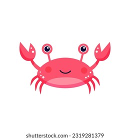 Red baby crab drawn in flat style vector illustration. Cute sea animal sticker isolated on white background