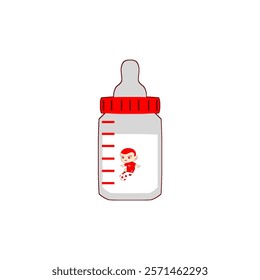 Red baby milk bottle, featuring a chibi cartoon soccer ball