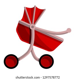 Red baby pram icon. Cartoon of red baby pram vector icon for web design isolated on white background