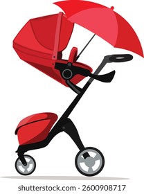 Red baby stroller with umbrella