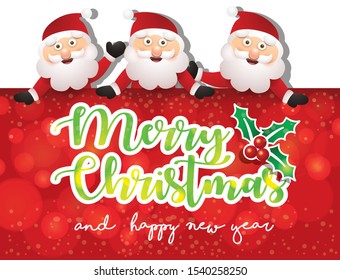Red baby winter background with Funny young Teddy bear. Merry Christmas and a Happy New-Year's greeting sweet postcard. Vector illustration.