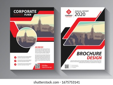 Red and back flyer design, cover modern layout, annual report, poster, brochure in A4 with colorful triangles, geometric shapes for tech, science, market with light background