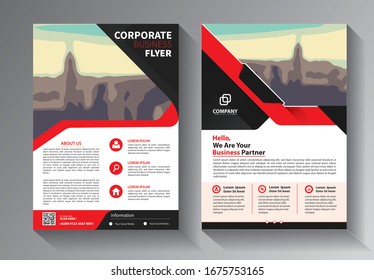 Red and back flyer design, cover modern layout, annual report, poster, brochure in A4 with colorful triangles, geometric shapes for tech, science, market with light background